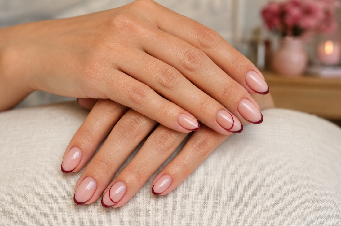 Burgundy tipped manicure